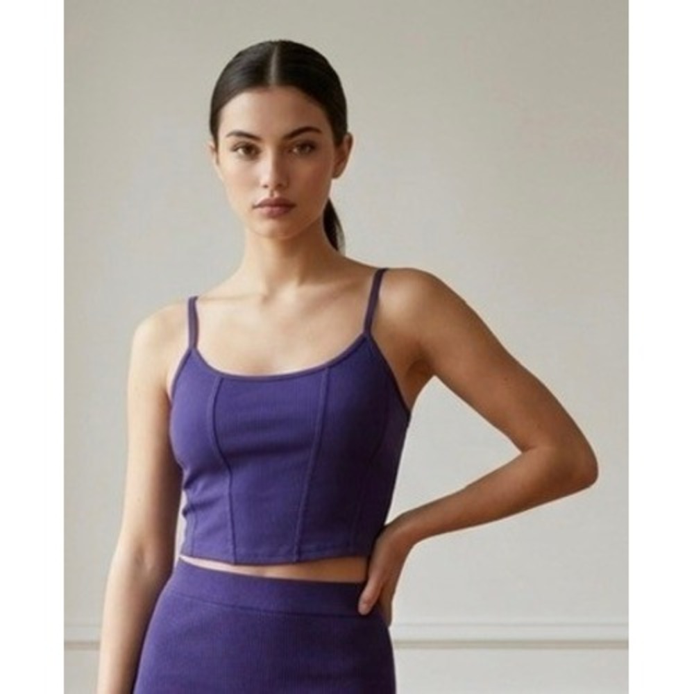 LSKD Ribbed Corset Tank Top Women Small Purple Activewear Cropped Camisole